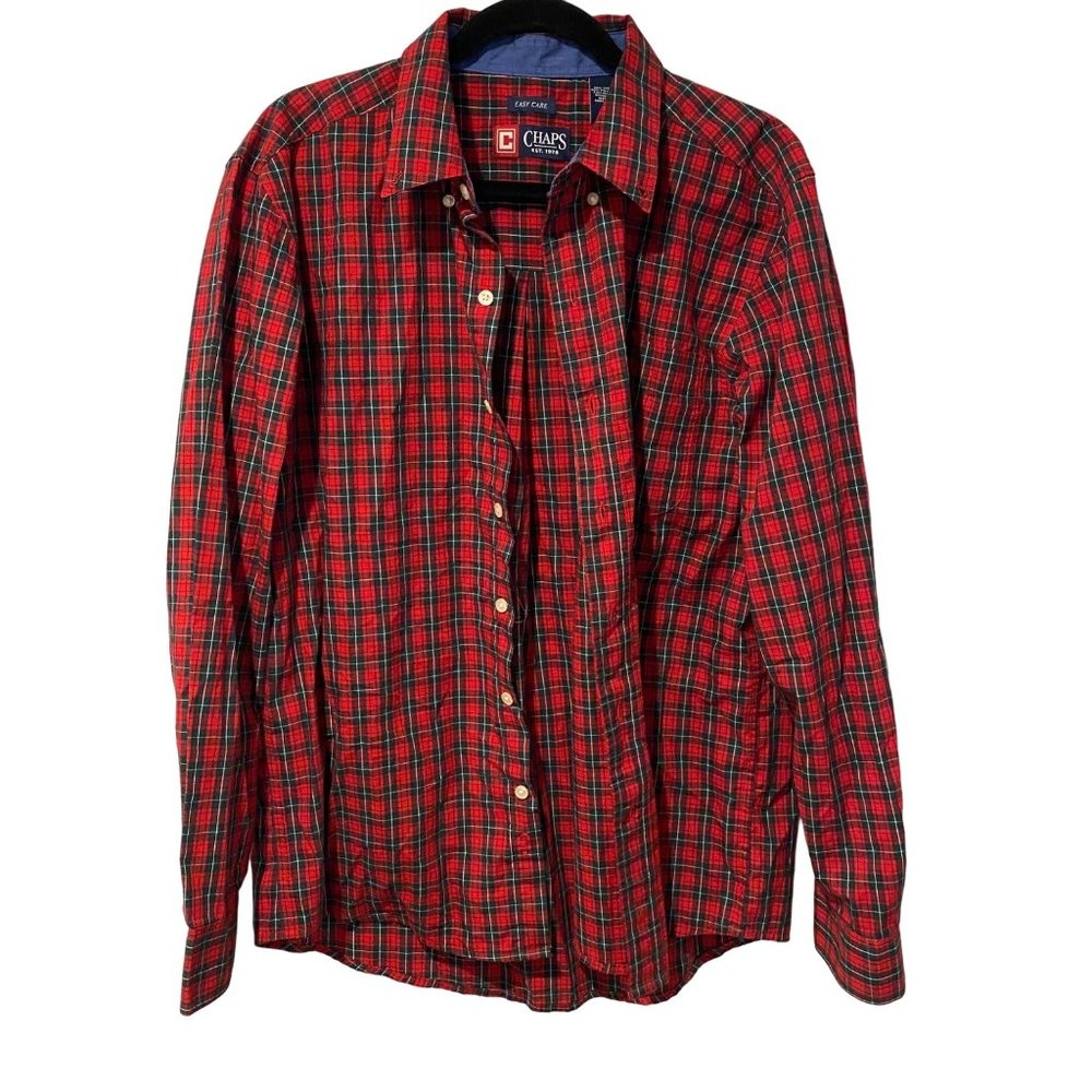 Chaps size Large red and green gingham plaid long sleeve button down